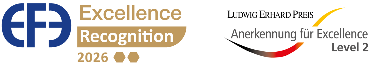Logo: EFE Excellence Recognition 2026 und Ludwig-Erhard-Preis – Anerkennung für Excellence Level 2